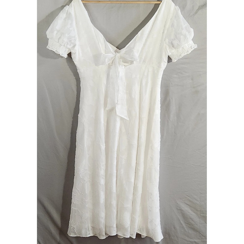 Adrianna Papell Dress Lacy Ivory Size 12 Lined Boho Embroidered Overlay Midi - Picture 7 of 16